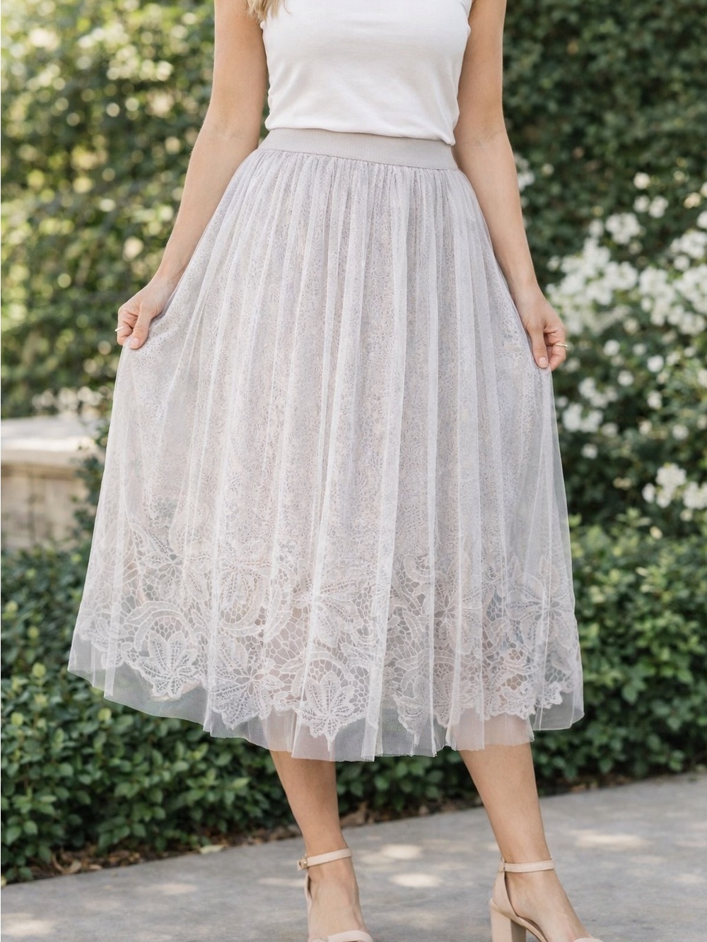 Elegant Lace Overlay Skirt - Gray Love Nation.